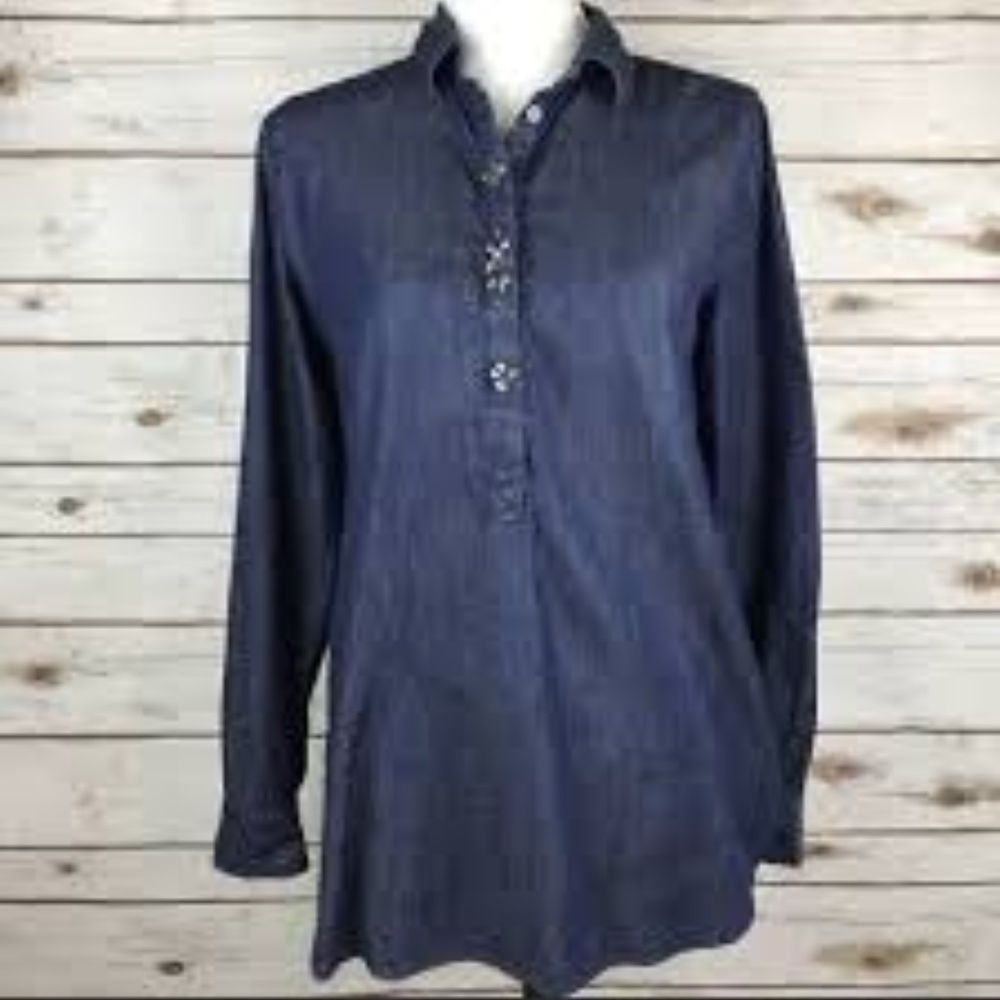Ann Taylor LOFT Chambray Jeweled Beaded Tunic
